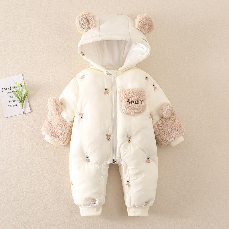 Baby Cute Bear Graphic Winter Snowsuit Thicken Zippered Long Sleeve Romper-kissminis