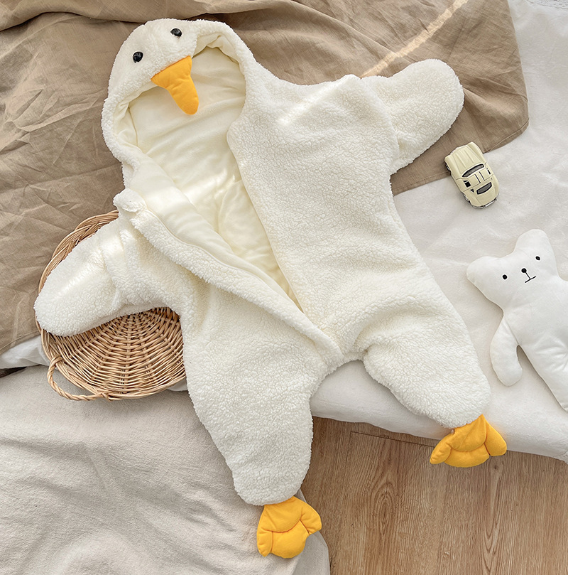 Baby Winter Cute Duck Zipper Closure Thicken Long Sleeve Hooded Romper-kissminis