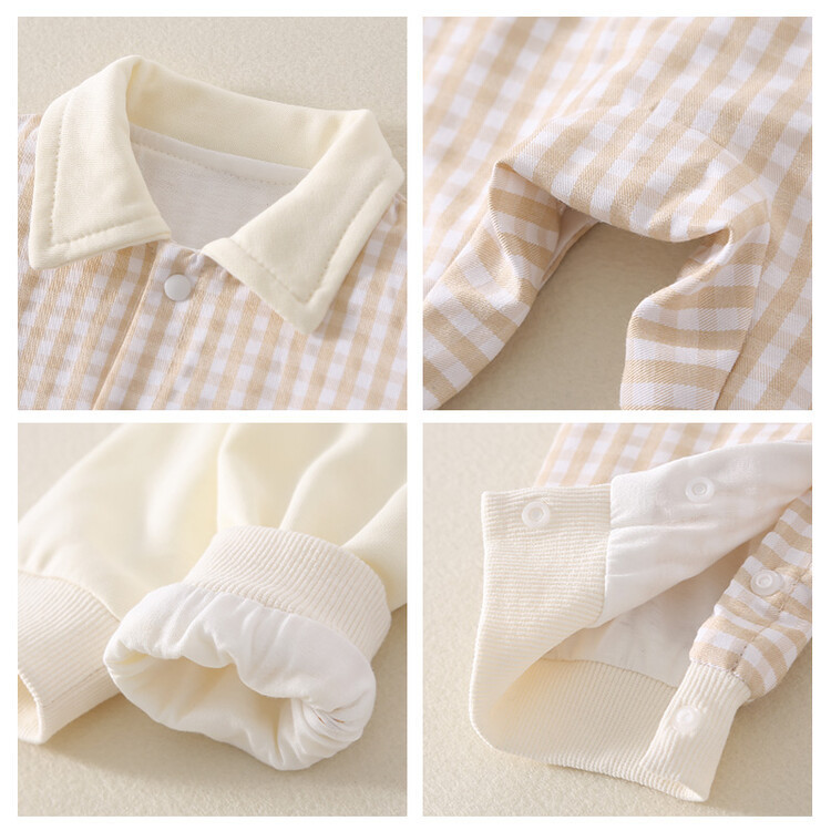 Baby Mock Two-pieces Plaid Collar Single Breasted Long Sleeve Romper-kissminis