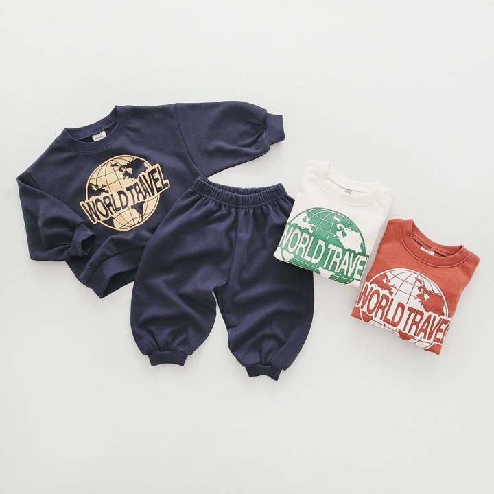 2pcs Toddler Boy/Girl World Travel Print T-Shirt and Pants Set-kissminis