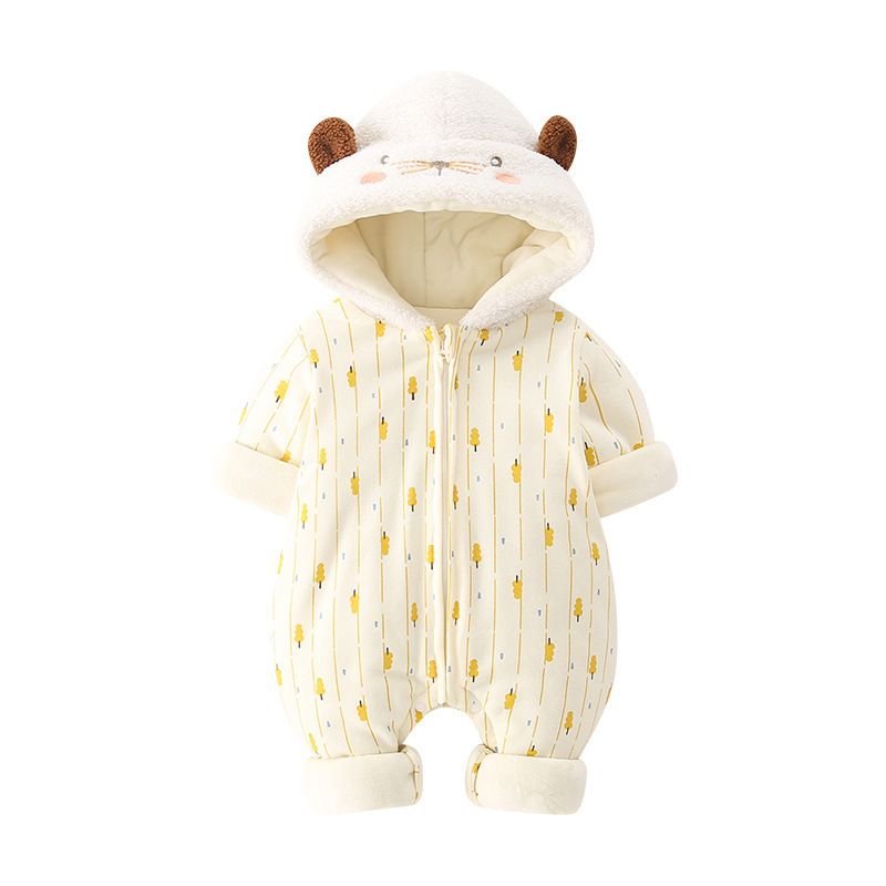 Baby Boy/Girl Cute Animal Pattern Color Block Long Sleeve Hooded Fluff Romper-kissminis