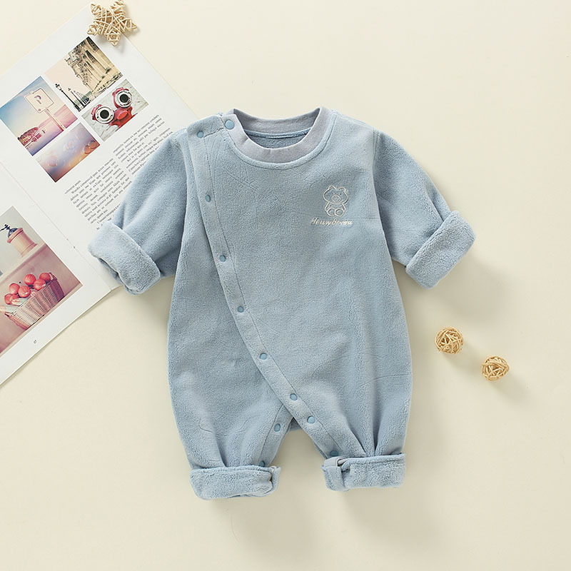 Baby Winter Fleece Rabbit Pattern Slanted Lapel Romper-kissminis