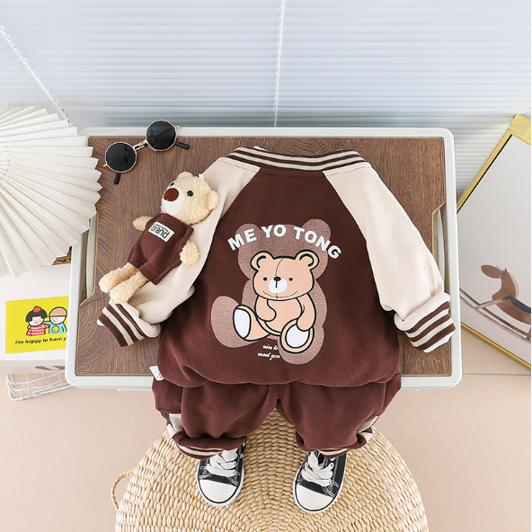 Toddler Boy/Girl Bear Baseball Jersey Three Piece Set-kissminis