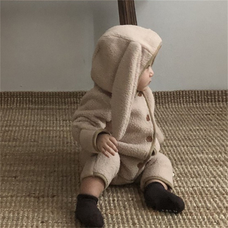 Baby Boy/Girl Cute Rabbit Ears Lamb Hairy Hat Design Long Sleeve Hooded Romper -kissminis