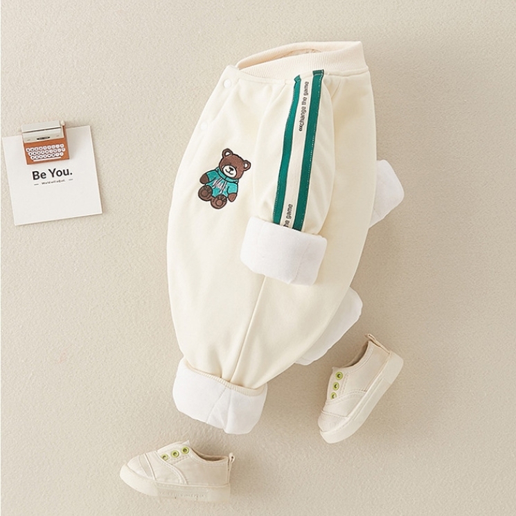 Baby Boy Bear Winter Embroidery Long Sleeve Crewneck Romper-kissminis