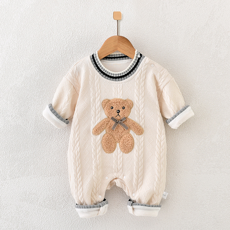 Baby Boy/Girl Cute Cartoon Bear Knitted Long Sleeve Romper-kissminis