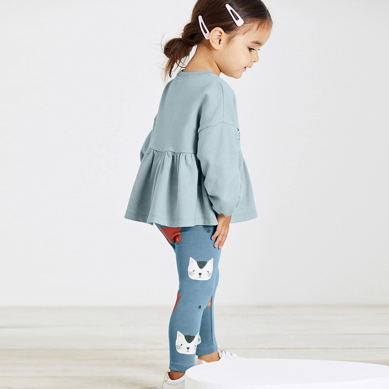 Baby Girl Cartoon Cat Print Long Sleeve Sweatshirt with Pants-kissminis