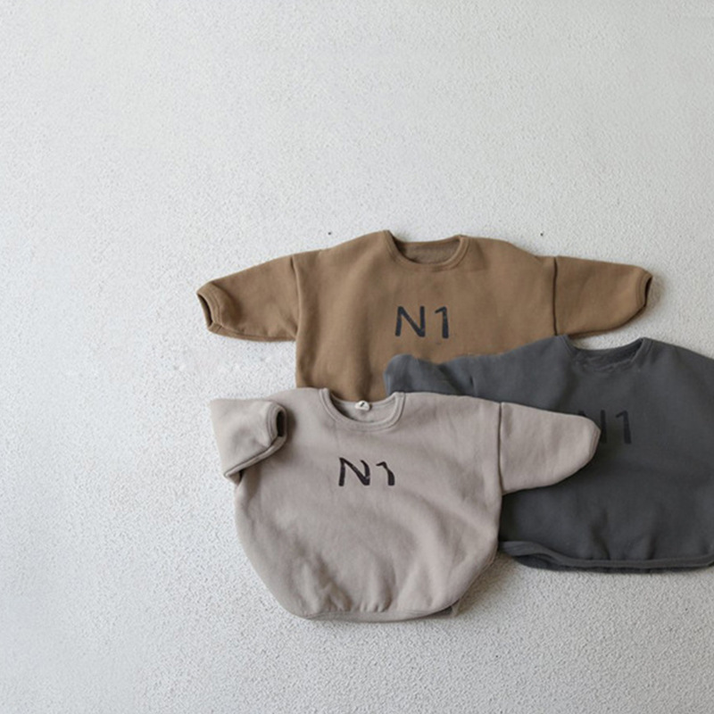 Toddler Boy/Girl Ins Style "N1" Print Solid Color Long Sleeves Sweatshirt-kissminis