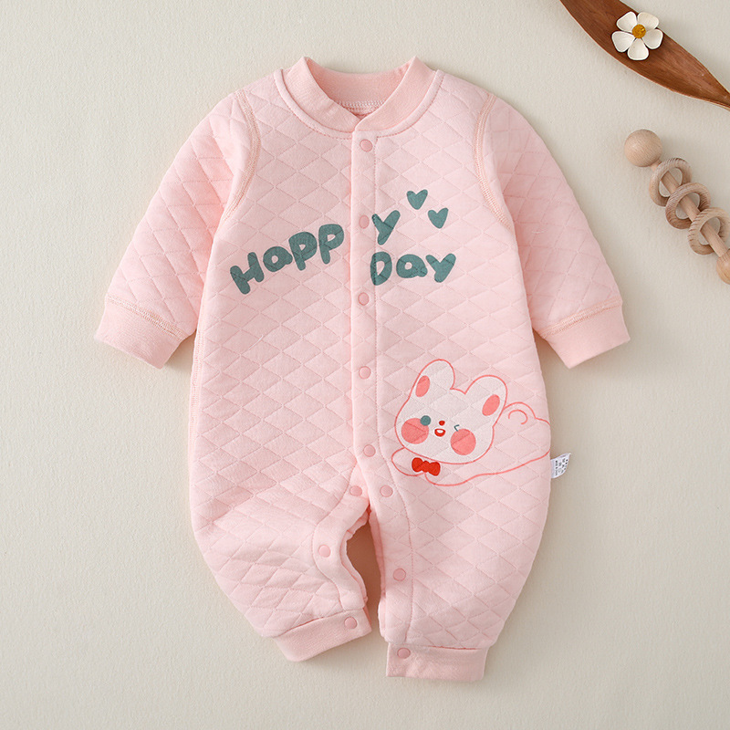 Baby Boy & Girl Winter Cute Cartoon and Letter Print Single Breasted Thicken Long Sleeve Romper-kissminis
