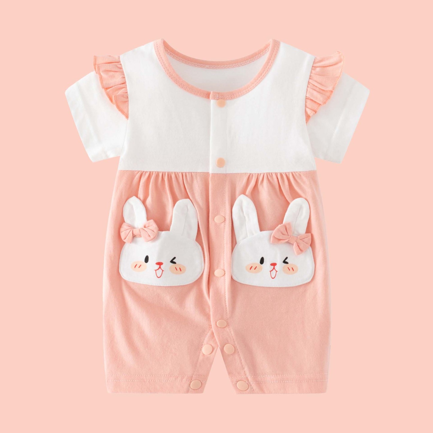 Baby Boy/Gril Pure Cotton Rabbit Pattern Short Sleeve Romper-kissminis