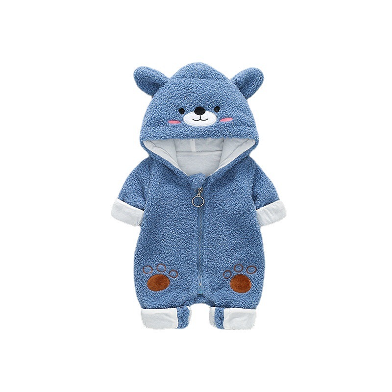 Baby Boy/Girl Bear Graphic Hooded Fluff Long Sleeve Romper-kissminis