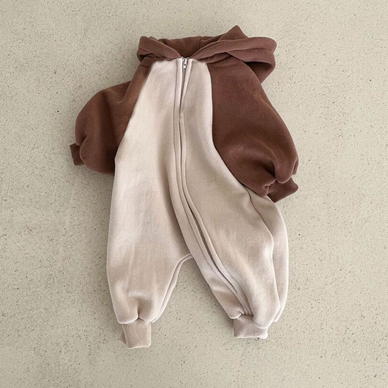 Baby Boy/Girl Solid Color Long Sleeves Hooded Romper-kissminis