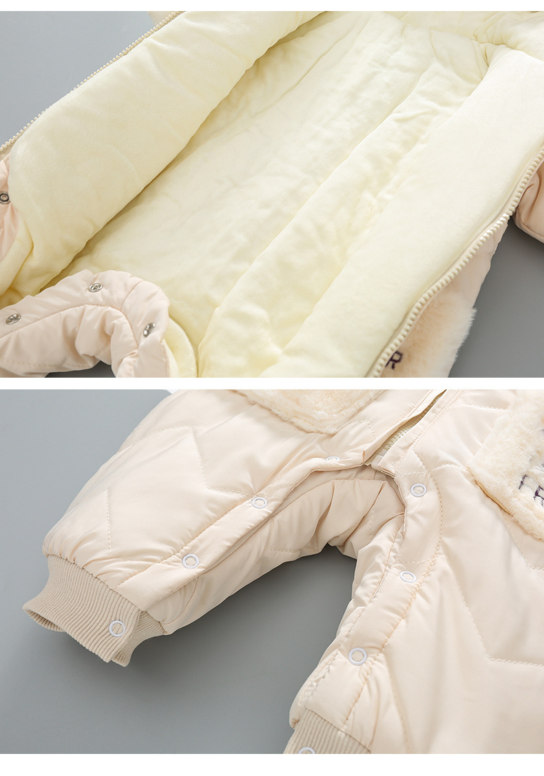 2pcs Baby Boy/Girl Winter Thicken Cartoon Graphic Bear Ear Design Hooded Romper with Shoes Set-kissminis