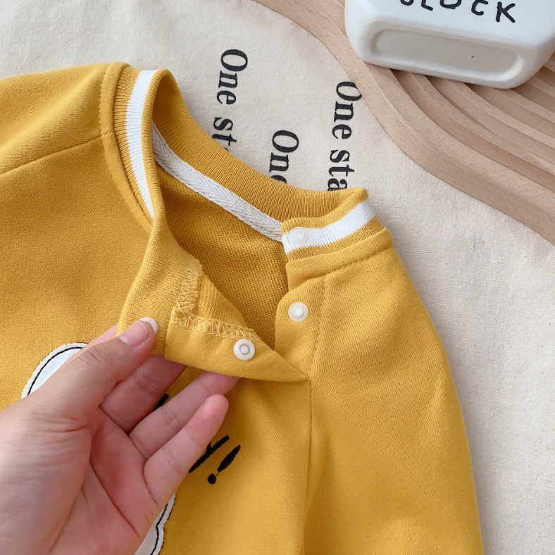 Baby Cute Cartoon Duck Pattern and Letter Print Long Sleeve Romper-kissminis