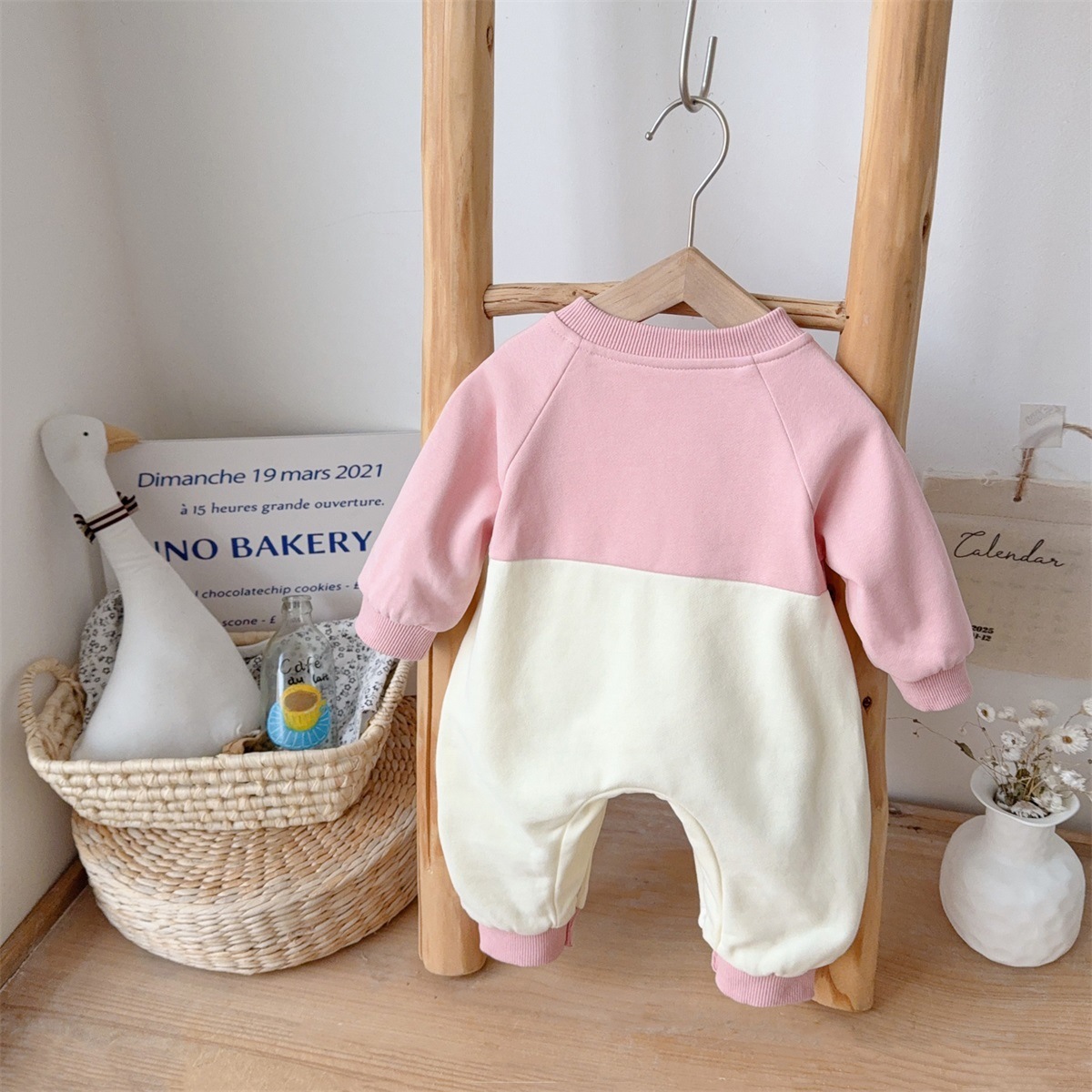 Puppy-face Design and “CUTE” Text Pink and Cream Romper