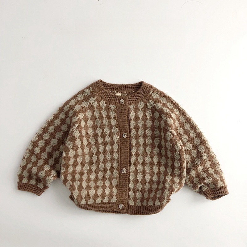 Toddler Winter Boy/Girl Allover Plaid Pattern Knitted Sweatshirt-kissminis