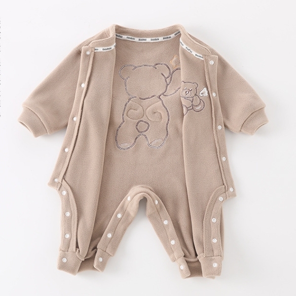 Baby Boy/Girl Solid-Colored Bear Print Romper-kissminis