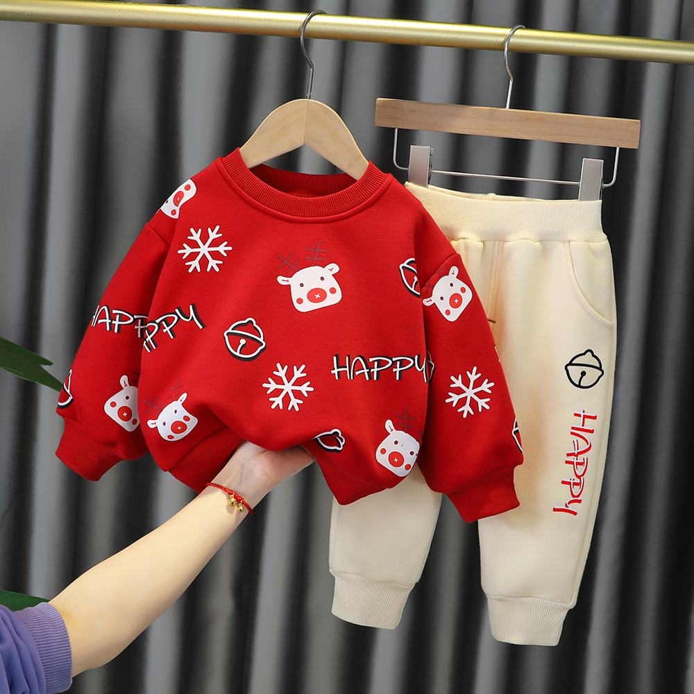 Elk Velvet Thickened Sweatshirt Two Piece Set-kissminis