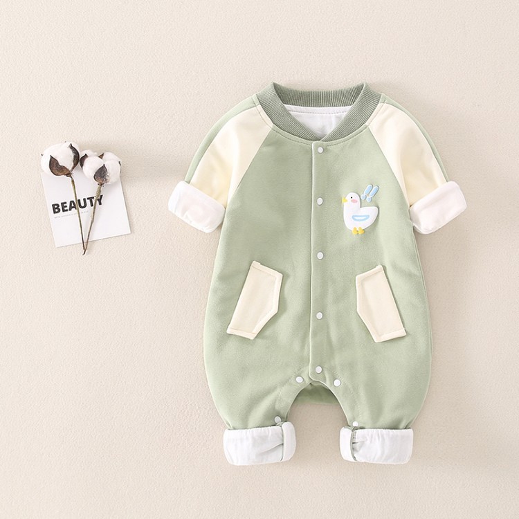 Baby Boy & Girl Cartoon Duck Print Long Sleeve Romper-kissminis