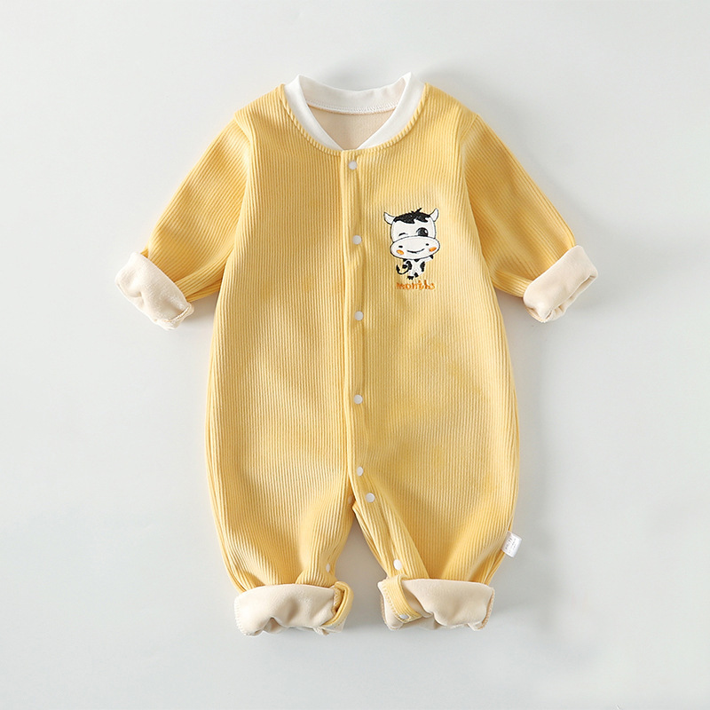 Baby Boy/Girl Spring Cute Animals Embroider Single Breasted Long Sleeve Romper-kissminis