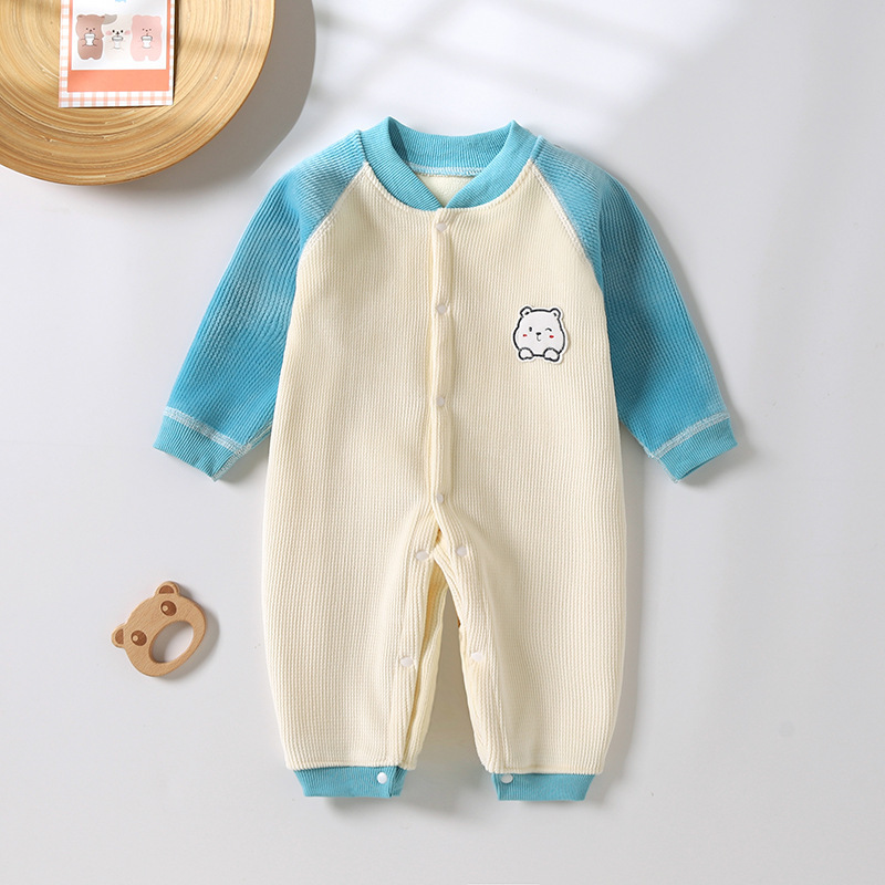 Baby Boy/Girl Cute Bear Embroider Single Breasted Long Sleeve Romper-kissminis