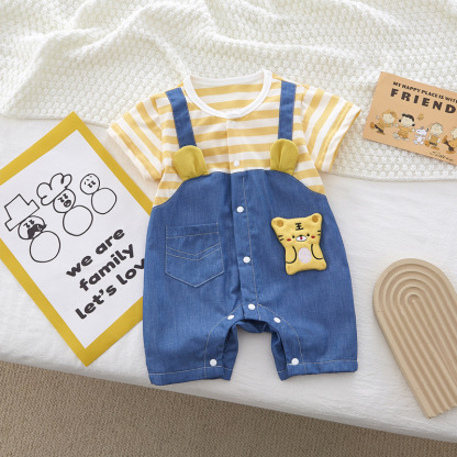 Baby Boy 95% Cotton Front Stripe Panel Cute Tiger Romper