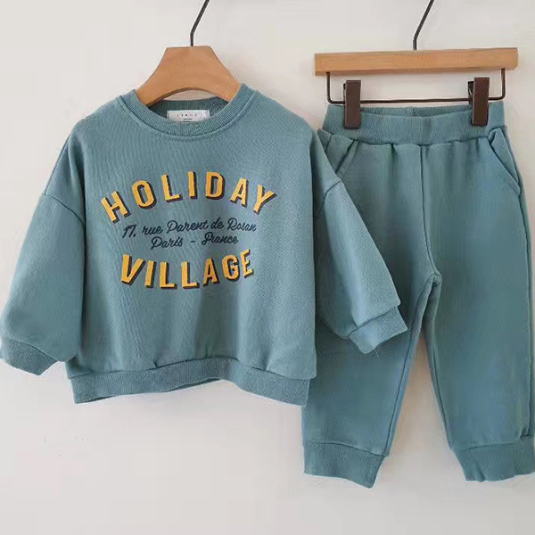 2pcs Boy/Girl Personalized Lettered Terry Cotton Long Sleeves Sweatshirt and Pants Set-kissminis