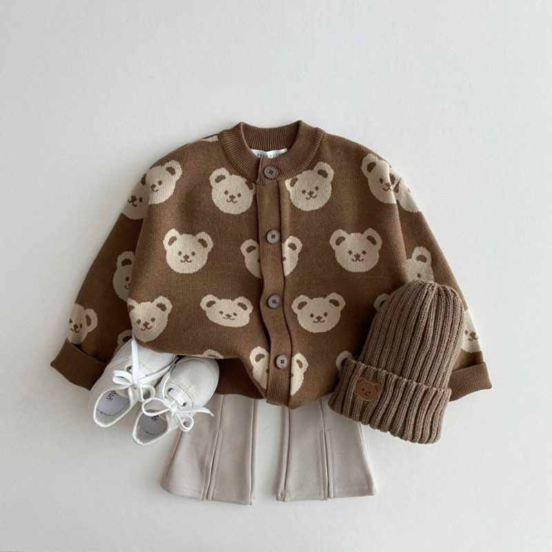 Baby Allover Bear Graphic Knitted Cardigan-kissminis