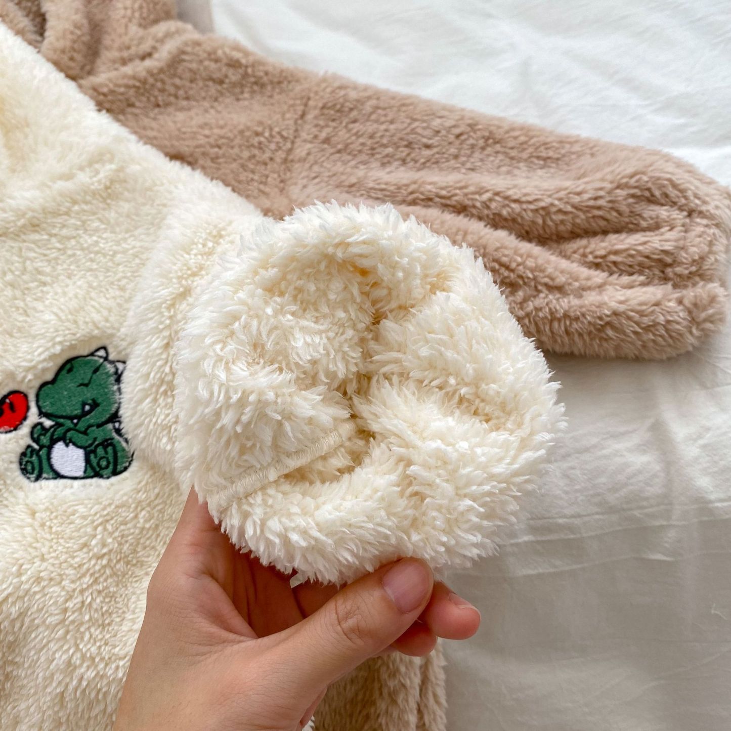 Baby Winter Fleece Dinosaurs Bear Pattern Hooded Romper-kissminis