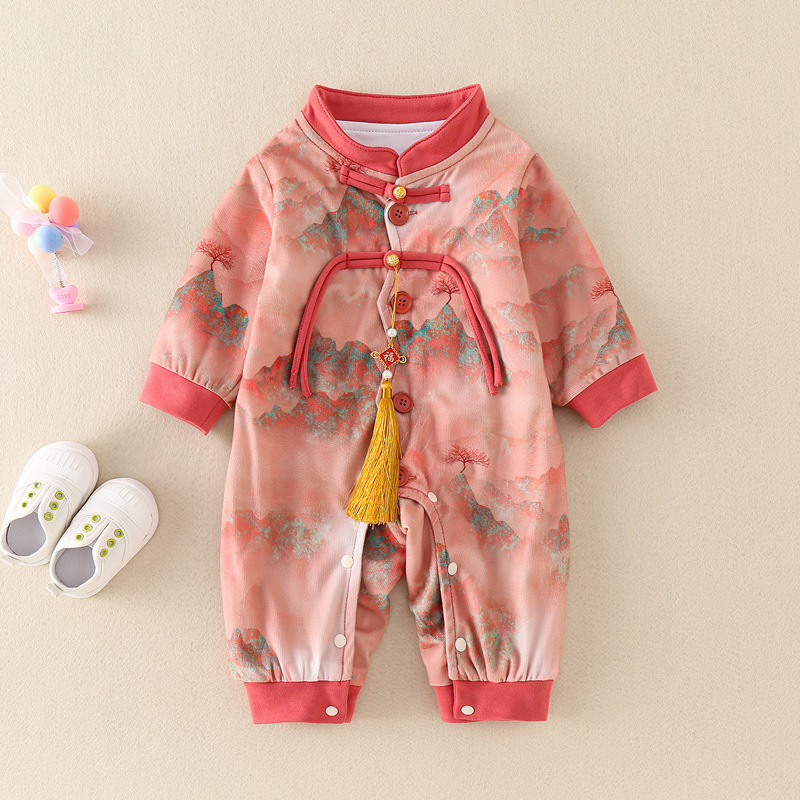 Baby Chinese Style Single-breasted Long Sleeve Romper-kissminis