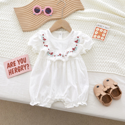 Baby Girl Sweet Floral Collar Ruffle Sleeve Romper