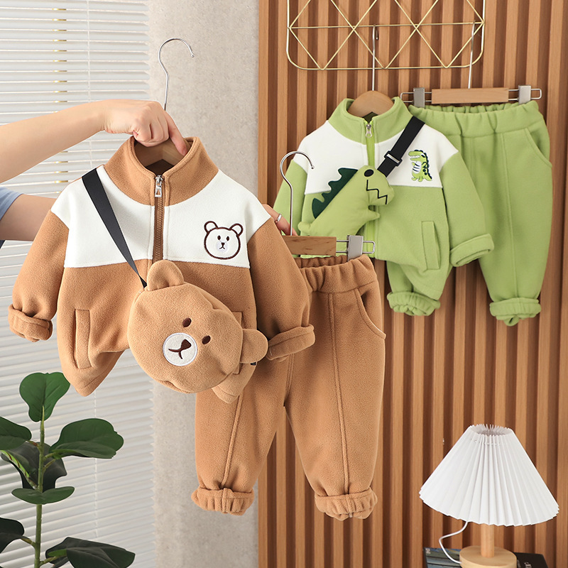 Toddler Boy Cute Bear/Dinosaur Pattern Three Piece Set-kissminis
