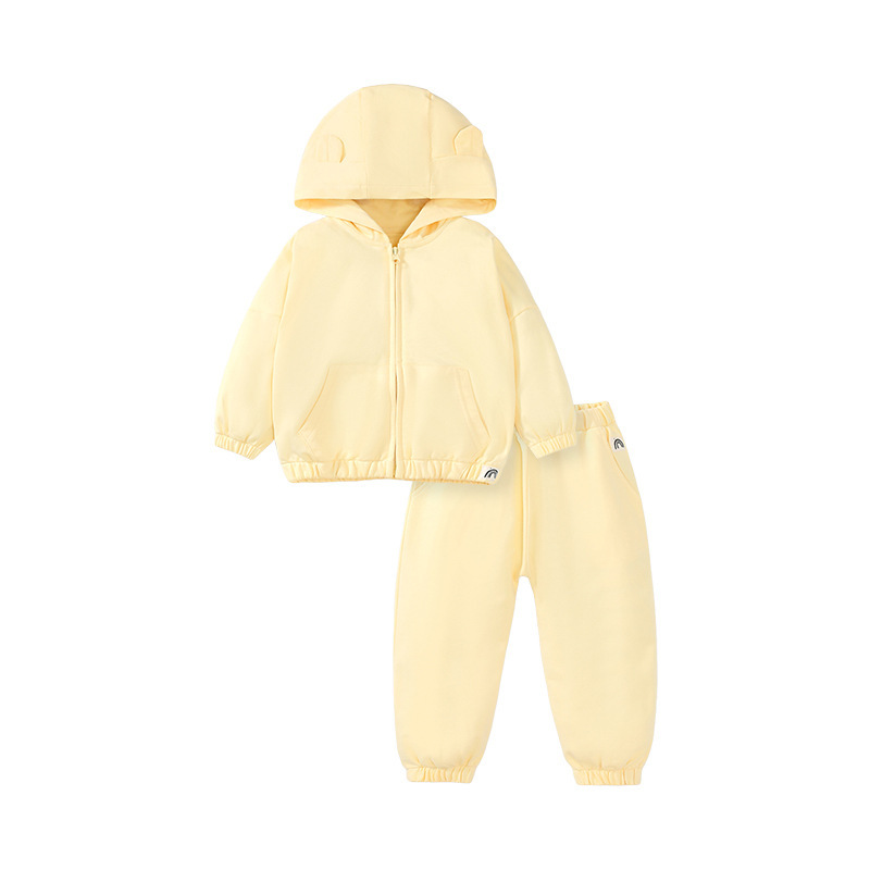 2pcs Toddler Girl Bear Ear Design Solid Color Long Sleeve Sweatshirt and Pants Set-kissminis