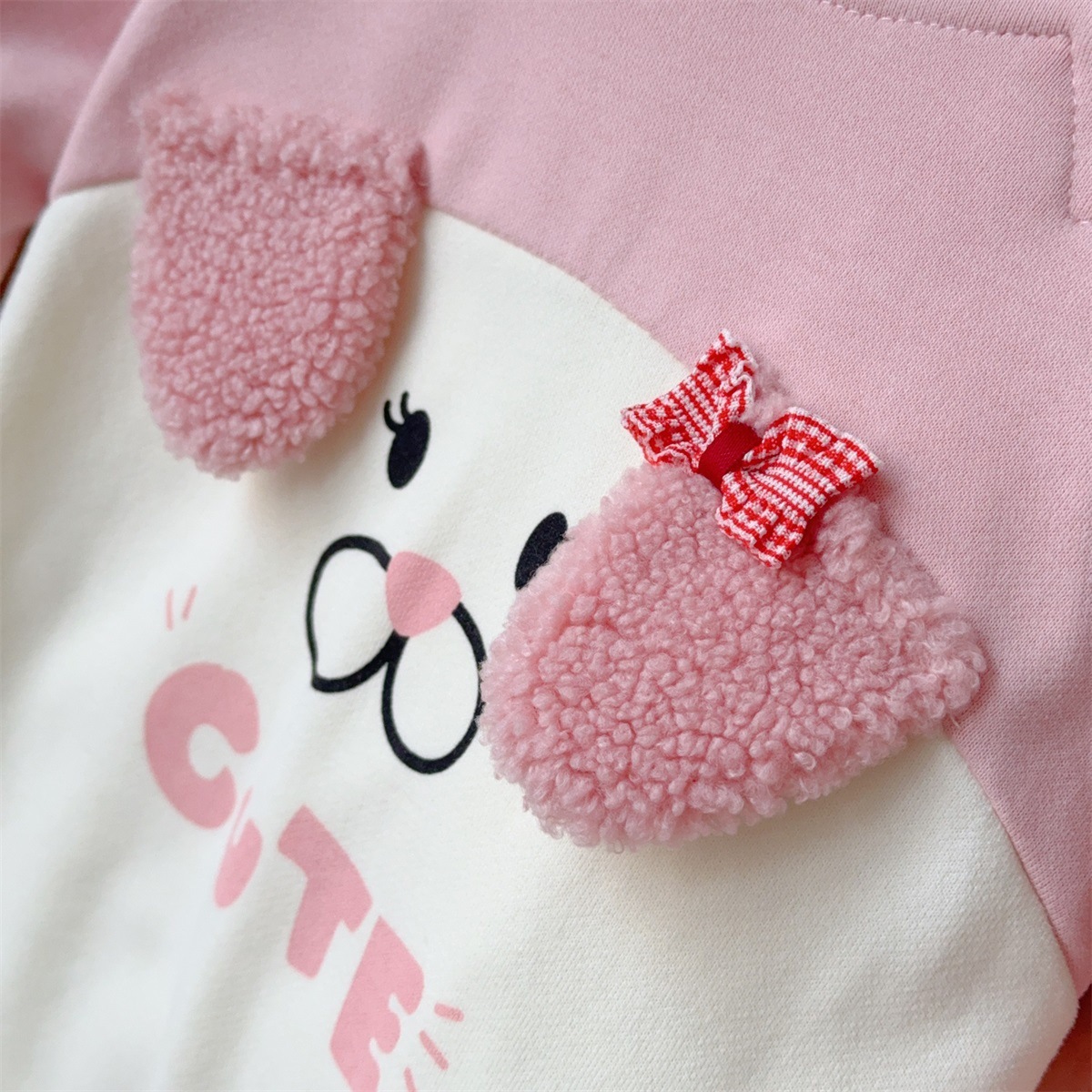 Puppy-face Design and “CUTE” Text Pink and Cream Romper