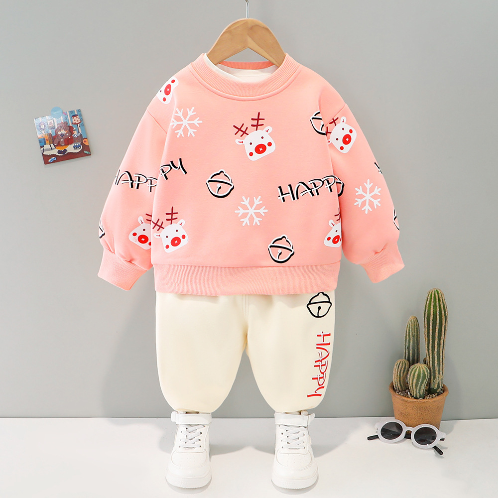 Elk Velvet Thickened Sweatshirt Two Piece Set-kissminis