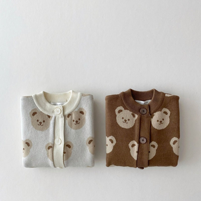 Baby Allover Bear Graphic Knitted Cardigan-kissminis