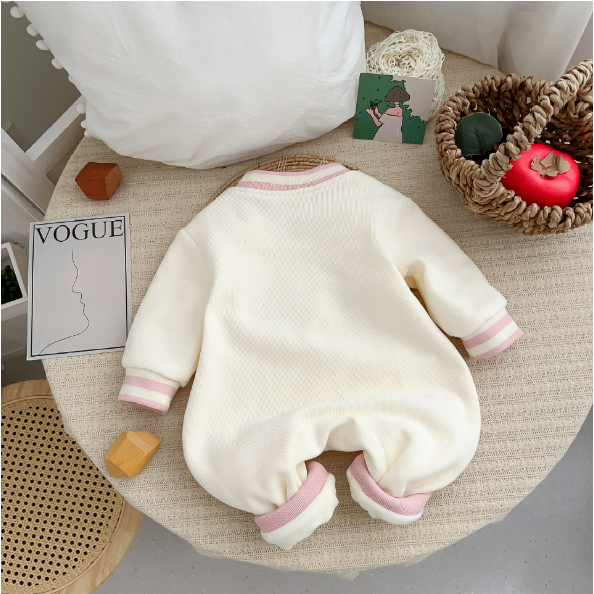 Baby Girl Super Cute Thickened Plush Butterfly Knot Pattern with Long Sleeve Romper-kissminis