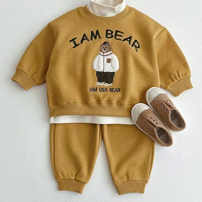 2pcs Baby Boy/Girl "I AM BEAR" and Funny Bear Print Long Sleeves Sweatshirt and Pants Set-kissminis