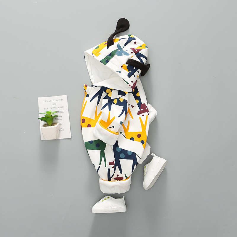 Baby Boy/Girl Winter Thicken Printed Giraffe Allover Cotton Romper-kissminis