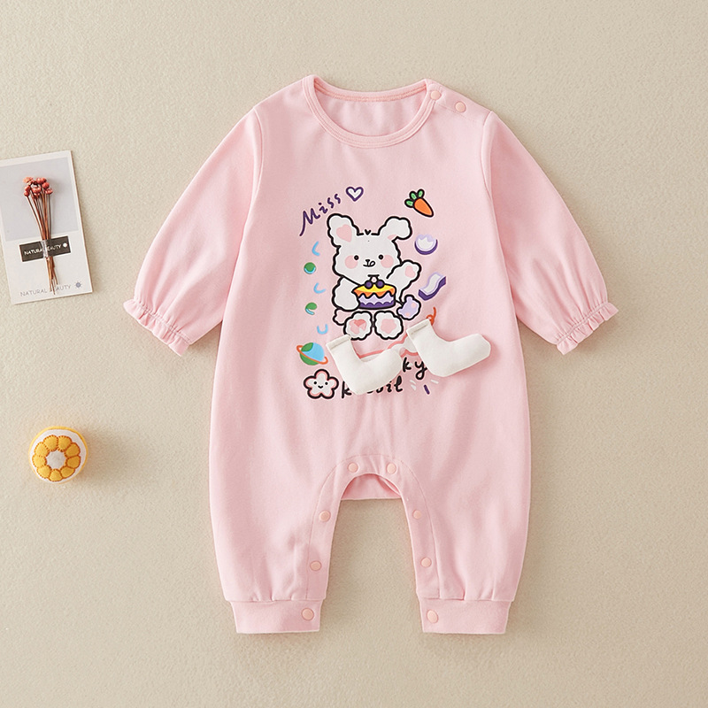 Baby Girl Allover Rabbit Print Long Sleeve Cotton Cardigan with Pants Set-kissminis