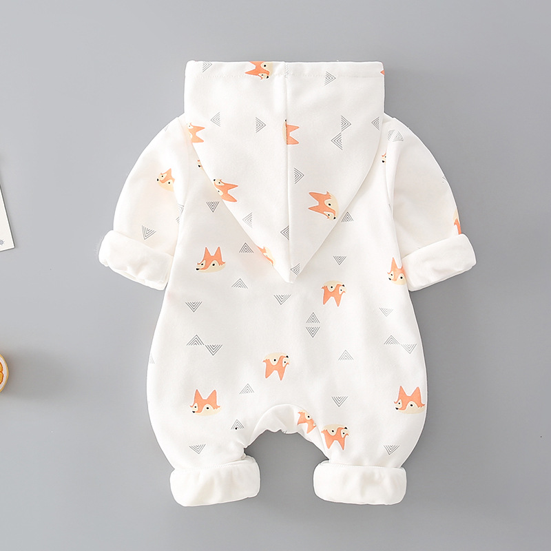 Baby Allover Fox Print Hooded Long Sleeve Romper-kissminis