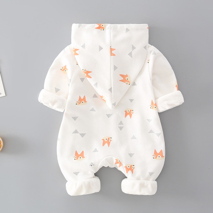 Baby Allover Fox Print Hooded Long Sleeve Romper-kissminis