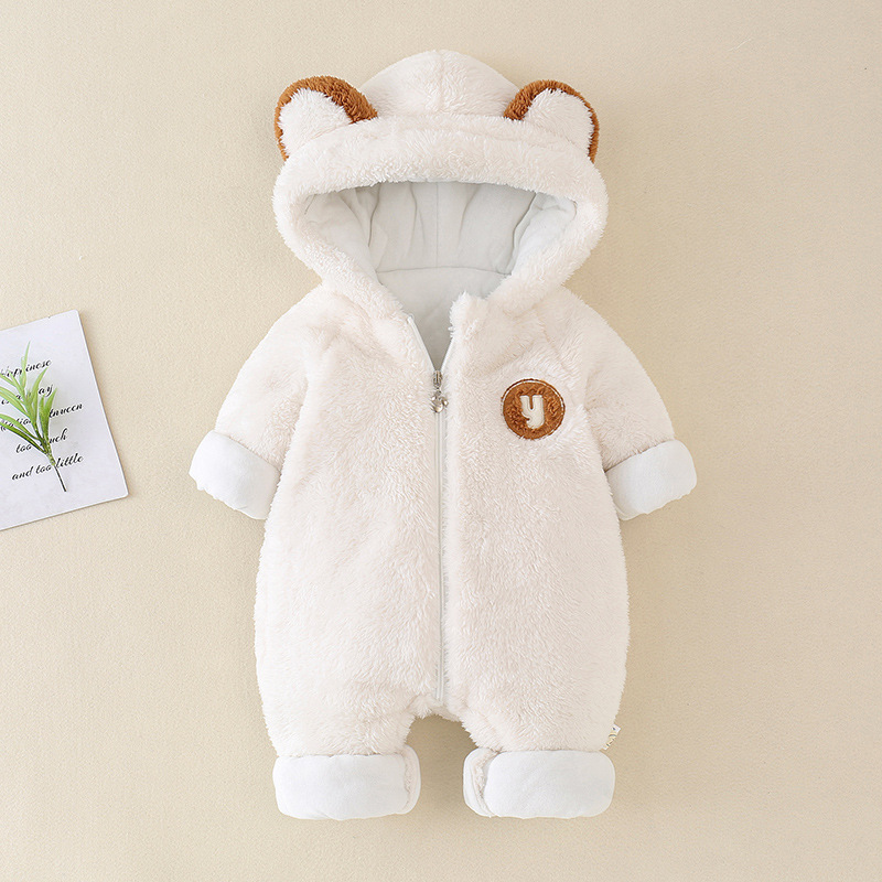 Baby Winter Cute Bear Long Sleeve Fluff Hooded Romper-kissminis