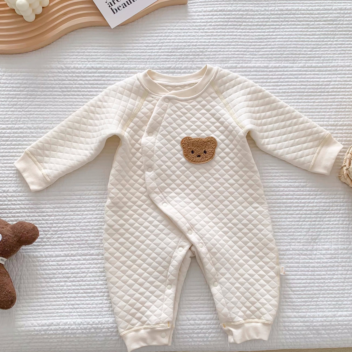 Baby Boy/Girl Bear Patch Newborn Warm Long Sleeve Romper-kissminis