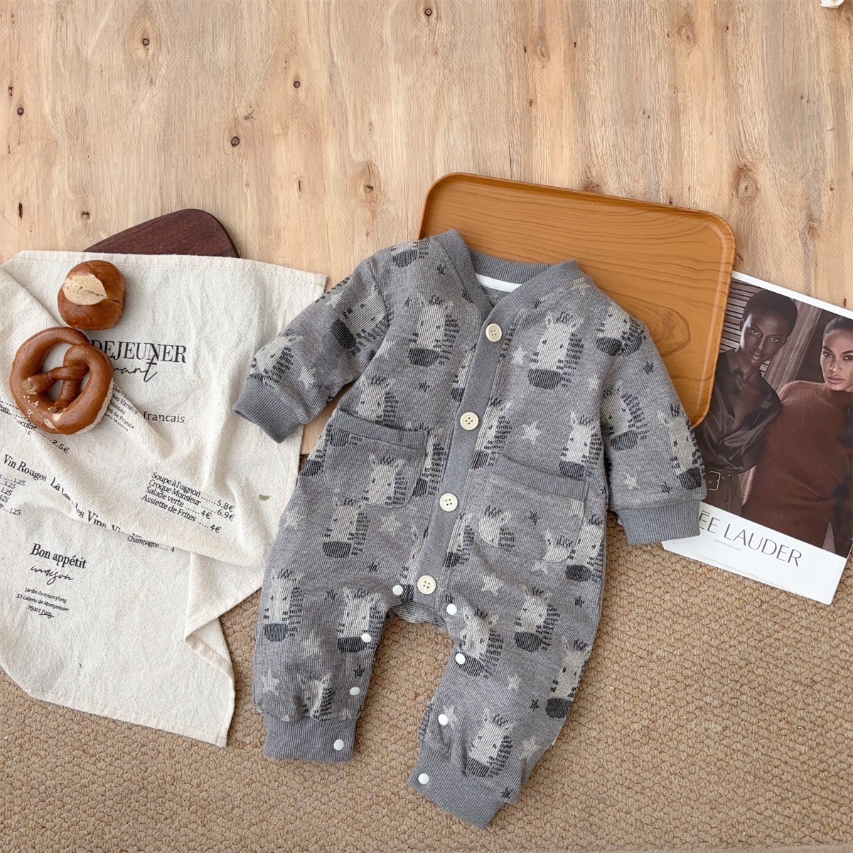 Zebra and Star Print Button-front Romper