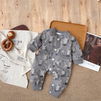 Zebra and Star Print Button-front Romper