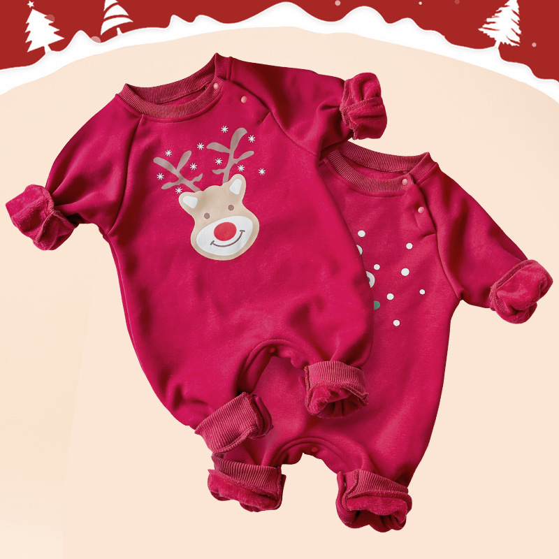 Baby Boy/Girl Cute Christmas Style Single Breasted Long Sleeve Romper-kissminis