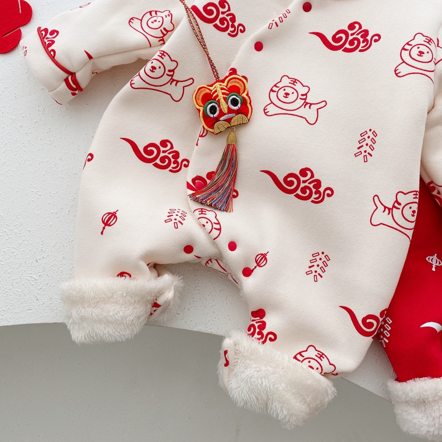 Baby Winter Thicken Allover Tiger Graphic Chinese New Year Style Romper-kissminis