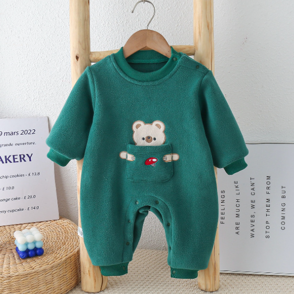 Baby Boy/Girl Cute Animals Pocket Design Single Breasted Long Sleeve Romper-kissminis