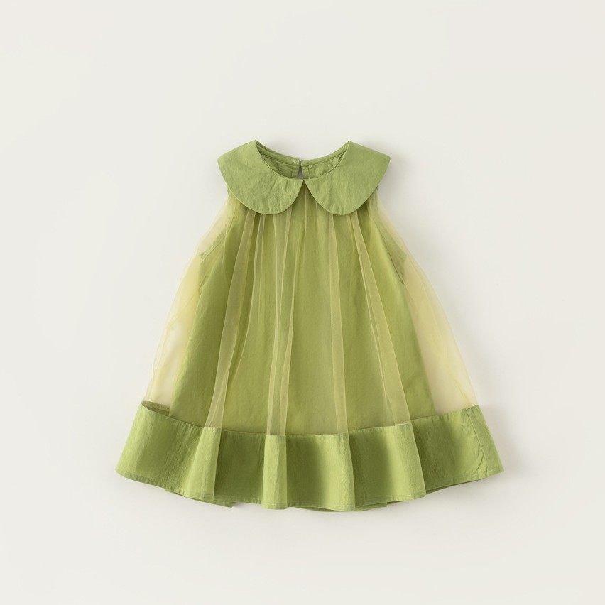 Baby Toddler Girl Peter Pan Collar Solid Color Double Chiffon Splicing Sleeveless Dress